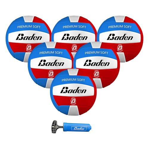 Baden Official Size Soft Synthetic Volleyballs Set with Pump - 6 Pack for Indoor & Outdoor Play