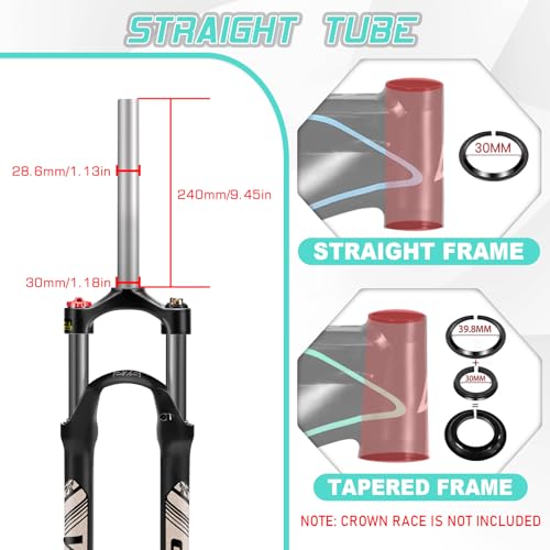 Mountain Bike Suspension Fork 100mm Travel QR 9mm Crown Lockout - 26 Inch