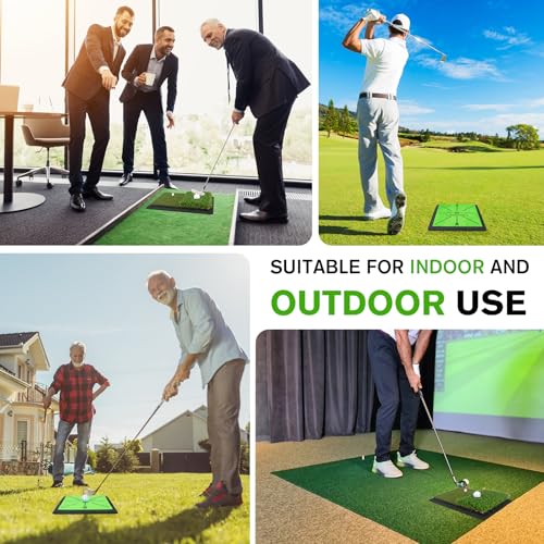 Golf Hitting Mat with Dual Turf and Track for Swing Feedback Practice - 16x12 Inches