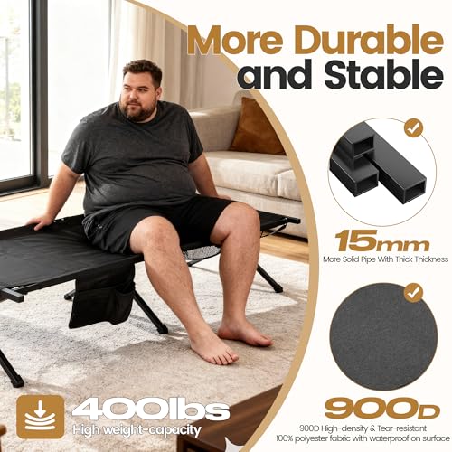 WEIDIORME Portable Camping Cot for Adults Black - Foldable Outdoor Bed