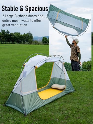 iClimb Ultralight 4-Season Solo Tent Waterproof with Snow Skirt - Green