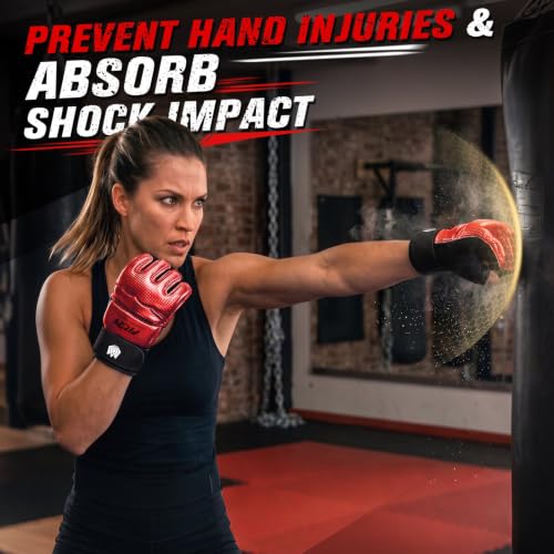 FitsT4 Sports MMA Boxing Gloves Half Mitts for Women Men Kids Red X-Small