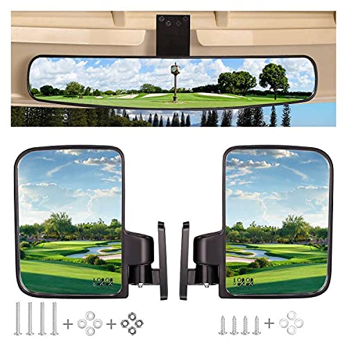 10L0L Universal Golf Cart Mirrors Folding Side Mirror and Rear View Mirror for Club Car EZGO Yamaha, 16.5" Extra Wide Panoramic Golf Cart Mirrors Combo Pack