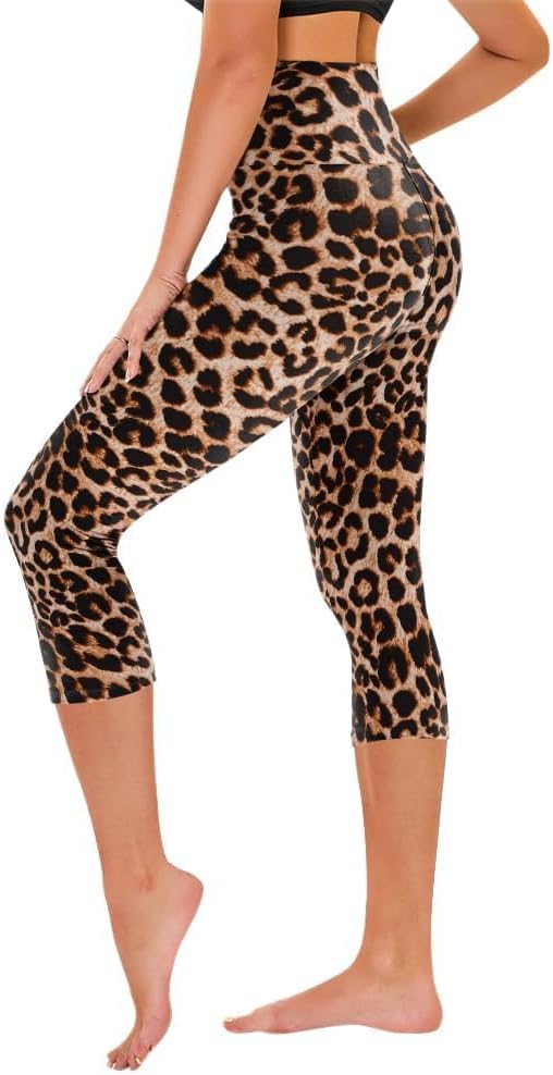 TNNZEET Capri Leggings - High Waisted Tummy Control Yoga Pants with Pockets | Black Workout Leggings