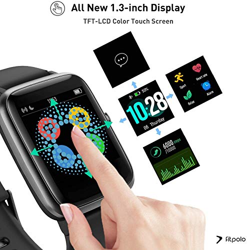 Fitpolo Smart Watch for Men Women Black 1.8” Touchscreen Fitness Tracker