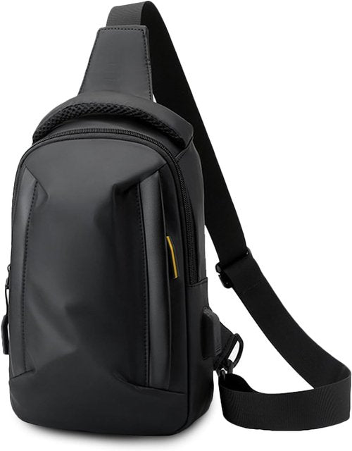 FANDARE Men’s Crossbody Sling Bag - Compact USB-Enabled Messenger Pack for Hiking & Travel | Black Nylon