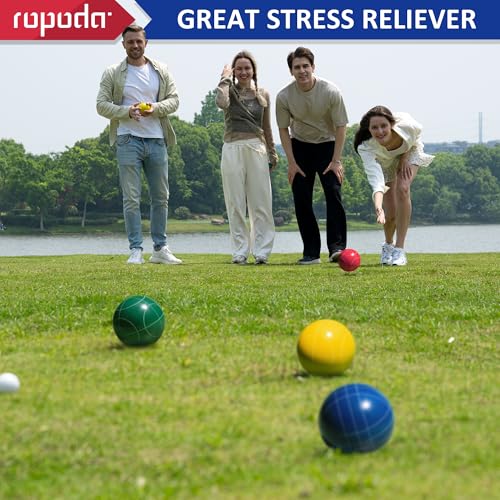 Outdoor Bocce Ball Set 107mm Regulation Size & Weight with 8 Resin Balls, Pallino & Carrying Case - Bright Colors