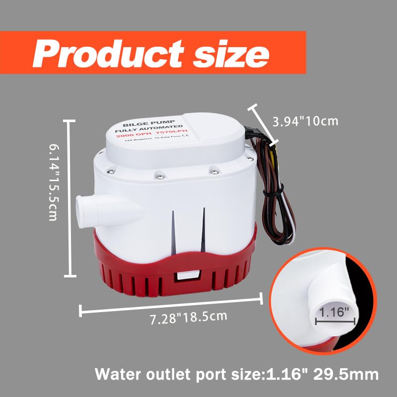 12V 2000GPH Marine Electric Bilge Pump with Built-in Float Switch