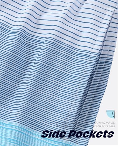 Men's 7-Inch Quick Dry Tricolor Stripe Swim Trunks with Mesh Lining - Large