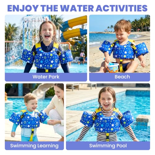 Zeraty 3-in-1 Toddler Kids Swim Vest Pool Floaties - Blue Star, Medium