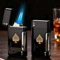 2 Pack Torch Lighter, Classic Pocket Ace Lighters with Gift Box for Men, Visible Window, Adjustable Dual Jet Torch, Refillable Butane Lighters for Travel, Outdoors(Without Butane)
