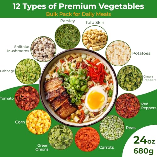 24oz Dehydrated Mixed Vegetables - 12 Varieties, Quick Rehydrate, Bulk Jar