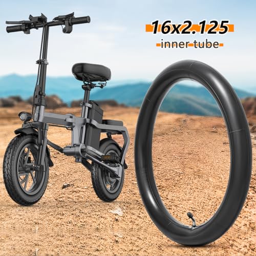 16x2.125 Bike Inner Tube with Bent Valve Stem - Compatible with 16 Inch Bikes, Electric Bicycles, Motorcycles, Kids Bikes - 2 Pack