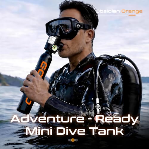 0.5L Portable Mini Scuba Tank with DOT Certification & Snorkel Mask Combo - Obsidian Orange