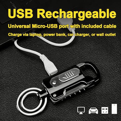 Black 9-in-1 Keychain Multitool with Electric Lighter & Flashlight
