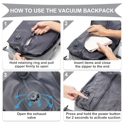 Coowoz 25L Grey Vacuum Travel Backpack with Pump, Waterproof Daypack for Women & Men