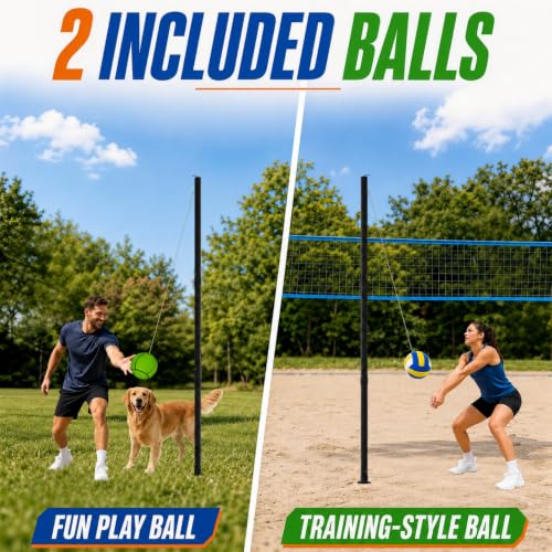 Eastrexon 9 FT Tetherball Set with 2 Balls & Adjustable Steel Pole for Outdoor Play