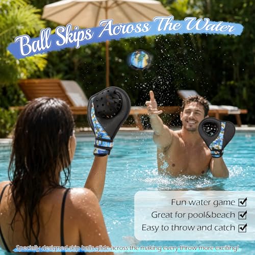 Water Baseball Glove & 2 Skip Balls Water Games Set for Pool Beach Summer Fun