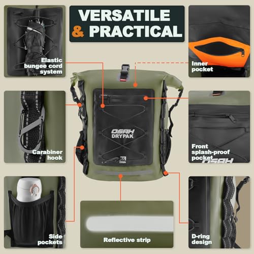 Green Waterproof Dry Bag Backpack 85L Heavy Duty Roll-Top Waterproof Sack for Kayaking Camping Travel