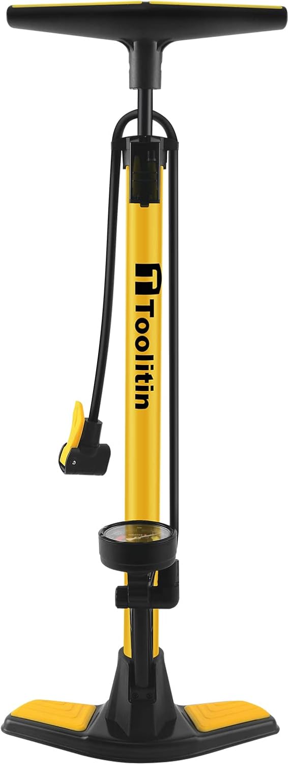 TOOLITIN Floor Bike Pump - 160 PSI High Pressure with Gauge | Compatible with Presta & Schrader Valves