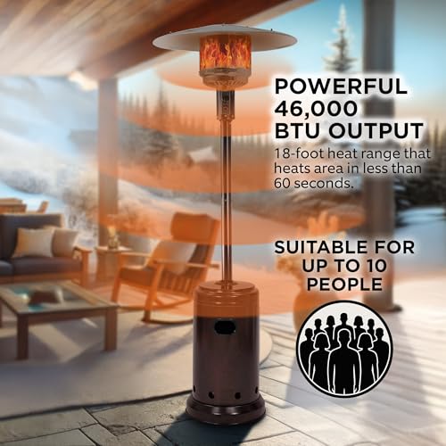 Outdoor Propane Patio Heater 46,000 BTU Havana Bronze with Wheels & Water Tank - Portable & Easy to Use
