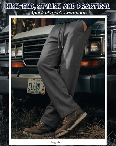 Men's Wide Leg Sweatpants with Open Bottom - Baggyfly 4 Pack
