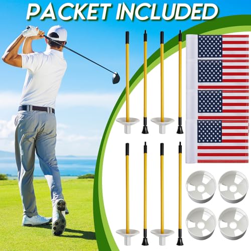 Meooeck 4 Pack Golf Flag Cup Set for Putting Green with American Flags & Portable Flagsticks