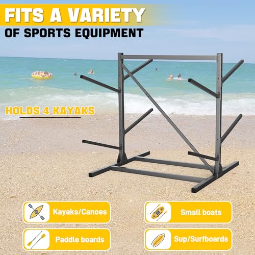 Ultrawall Freestanding Kayak Rack for Garage Holds 4 Kayaks Heavy-Duty Steel