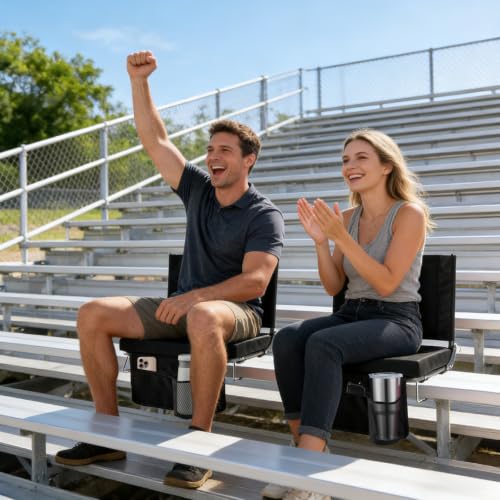 Black Stadium Seats with Back Support 4-Pack | Bleacher Chairs for Sports Events