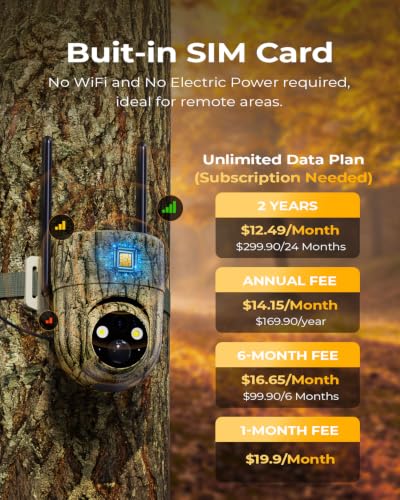 Oculview 4G LTE Cellular Trail Camera 2K Live Stream, 360° Coverage Camouflage Yellow 2-Pack