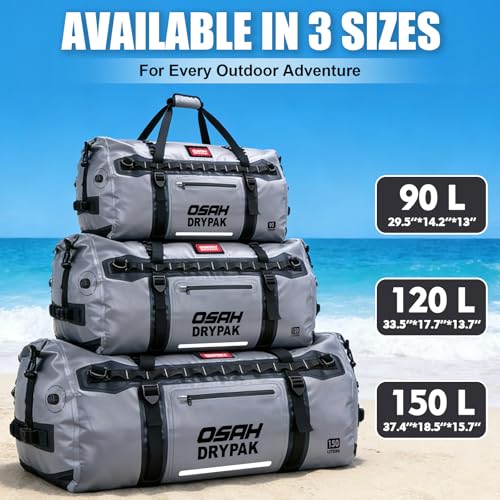 OSAH DRYPAK Waterproof Roll-Top Duffel Bag Grey 90L Heavy Duty Outdoor Travel Bag