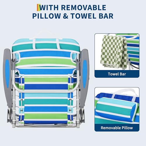 GarveeLife 2 Pack Portable Folding Beach Chairs with Recline & Accessories - Lightweight Support to 350LBS - Standard