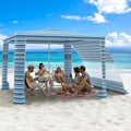MoKo Blue-Green Stripe 8x8ft Beach Canopy with Side Wall, UPF 50+ Sun Shelter, Wind-Resistant Sun Tent for Family