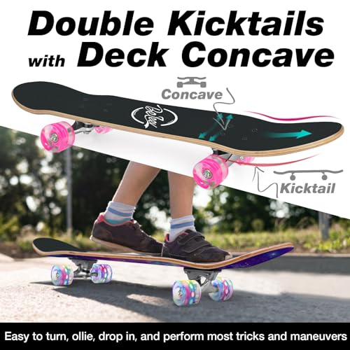 BELEEV Galaxy Purple Complete Skateboard for Kids Teens Adults 31x8in Cruising Trick