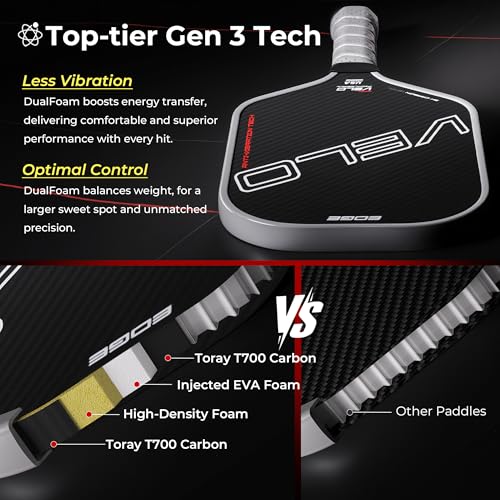 VELO PICKLEBALL Professional 3K Carbon Fiber Paddle with Spin & Control