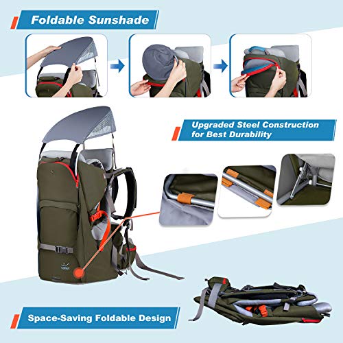 Toddler Hiking Carrier Backpack with Sun Canopy & Storage - Army Green