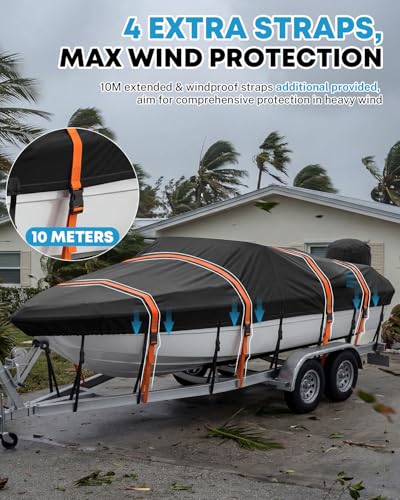 Kohree 1200D Waterproof Boat Cover 20-22ft, Up to 100-Inch Wide - Variation of 20'-22'*100"