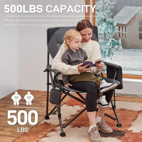 Ever Advanced Oversized Folding Camping Chair Grey Classic - Heavy Duty Support 500lbs