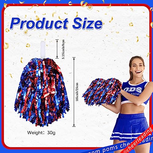Cheerleading Pom Poms Bulk - Metallic Foil 100pcs with Handles - Red & Blue