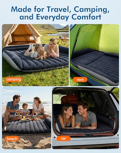 HAOYAO Blue SUV Air Mattress Inflatable Car Bed with Flocked Surface, Adjustable Bolsters & Electric Pump