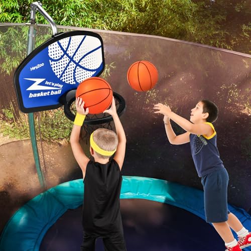 Adjustable Trampoline Basketball Hoop with Balls & Pump | Kids Outdoor Toy