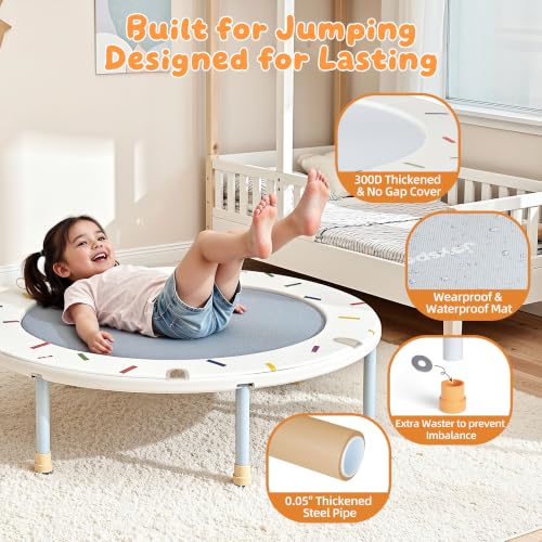 White 36-Inch Foldable Toddler Trampoline with Foam Handle - Indoor Safe Rebounder