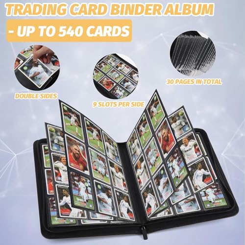 Blue Trading Card Binder with 540 Side Loading Pockets - 9 Pocket Album for Collectibles
