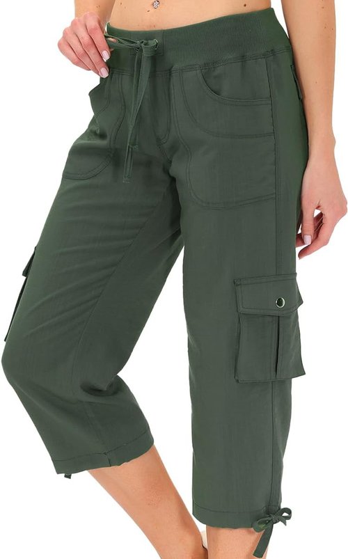 MoFiz Women's Capris - Lightweight Casual Pants with Pockets for Hiking | Loose Fit Baggy Design