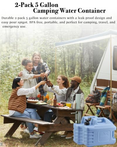 UPWOIGH 5 Gallon Camping Water Jugs with Spigot - Powder Blue, 2 Pack