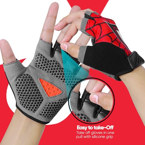 Kids Cycling Gloves Half Finger Non-Slip Red Small 4-6 - Kids Bike Gloves