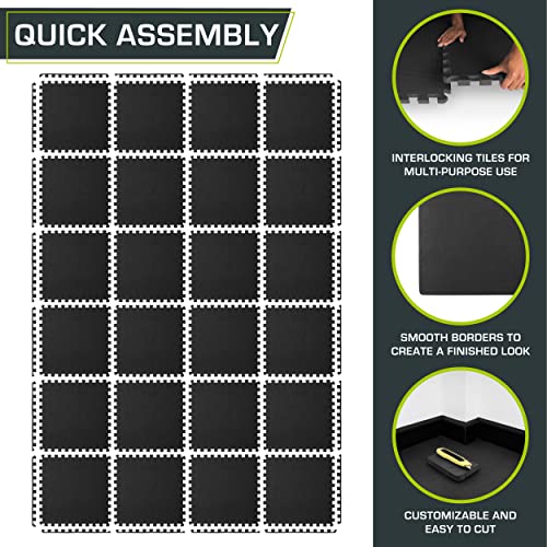Black Interlocking Exercise Puzzle Mat ¾-Inch Thick - 24 Tiles, 96 SQ FT - Dense EVA Foam Flooring for Gym & Home Protection (Variation of THIS listing)