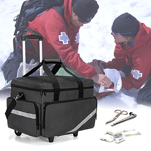 Trunab Matte Black Rolling Medical Bag with Detachable Trolley for Healthcare Professionals