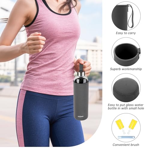 Glass Water Bottle 32oz Borosilicate with Sleeve Dark Gray - Reusable Leakproof