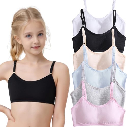 YoBeLove Teen Girls Sports Bras 6 Pack Cotton Underwear with Bra Pads and Adjustable Spaghetti Straps for Kids 10-12 Years Multicolor